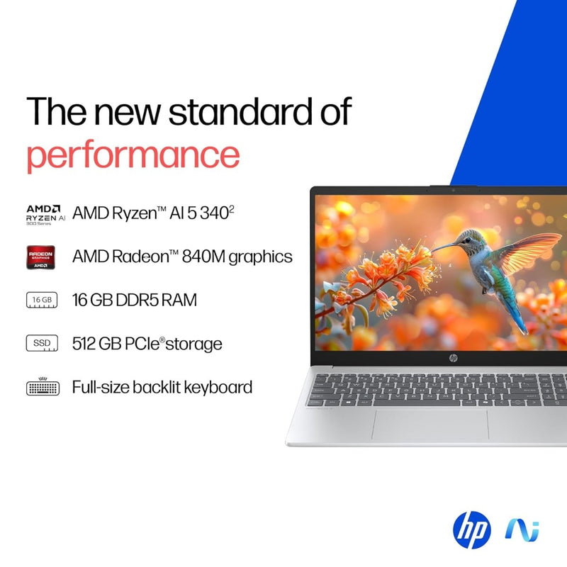 HP OMNIBOOK 3 15 FN0007AU [AI R5 - 340/16GB/512GB SSD/WIN11 HOME+MS24/15.6"/INTEGRATED GRAPHICS/1 YEAR(S)/SILVER] - SWIFT PERIPHERALS1095126