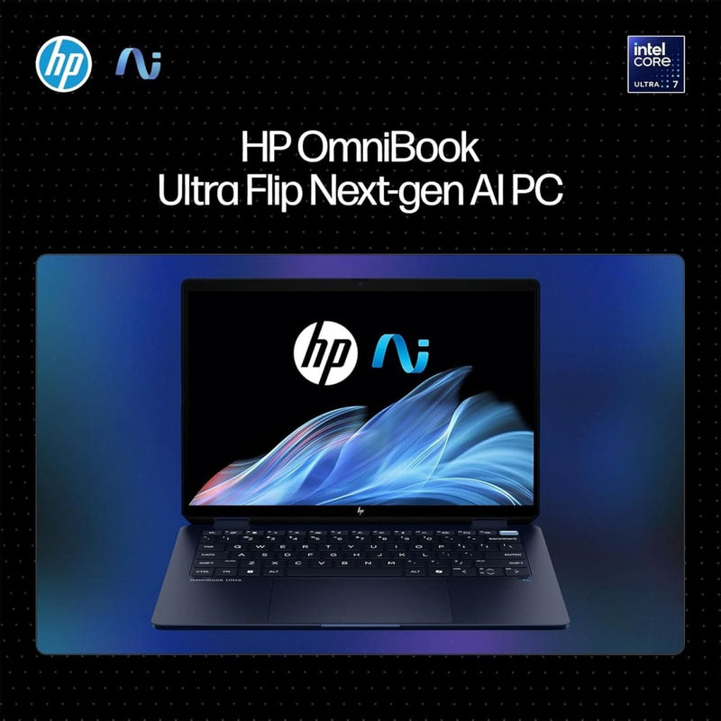 HP OMNIBOOK ULTRA FLIP NEXT GEN AI PC ULTRA 7 (32GB RAM/1TB SSD/2.8K OLED 16:10 90% STBR TOUCHSCREEN 500 NITS/WINDOWS 11/9MP CAMERA/POLY STUDIO/BACKLIT KB/MSO/14 INCH (35.6CM)/BLUE/1.34KG) FH0046TU LAPTOP - SWIFT PERIPHERALSHplaptop-0081