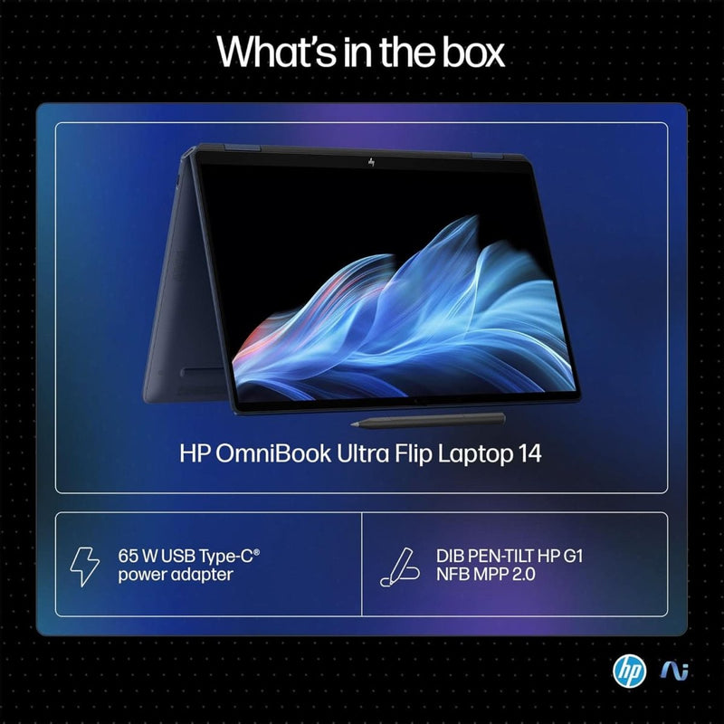 HP OMNIBOOK ULTRA FLIP NEXT GEN AI PC ULTRA 7 (32GB RAM/1TB SSD/2.8K OLED 16:10 90% STBR TOUCHSCREEN 500 NITS/WINDOWS 11/9MP CAMERA/POLY STUDIO/BACKLIT KB/MSO/14 INCH (35.6CM)/BLUE/1.34KG) FH0046TU LAPTOP - SWIFT PERIPHERALSHplaptop-0081