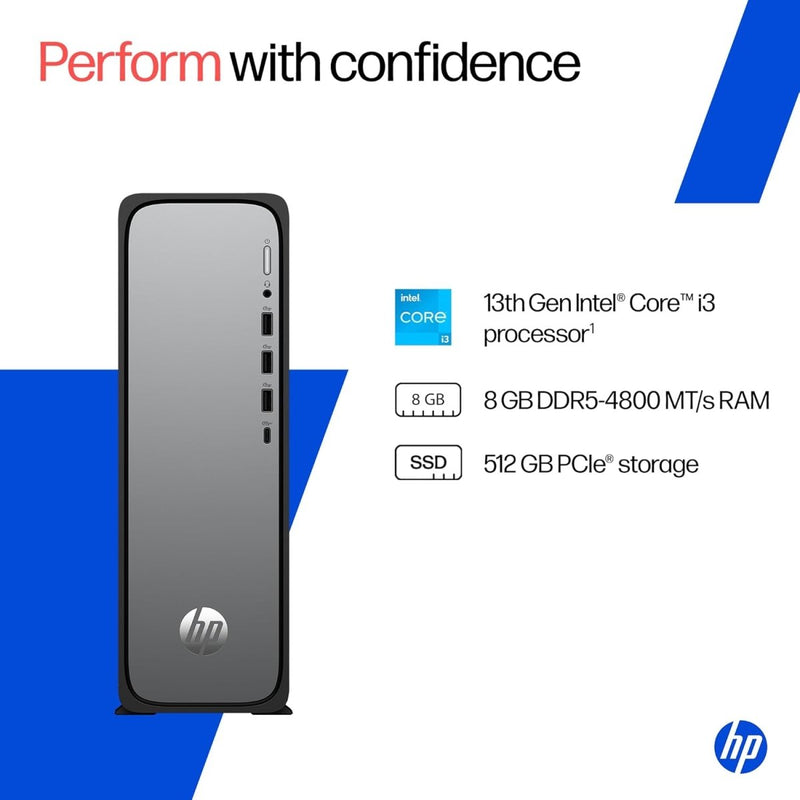 HP OmniDesk Slim, 13th Gen Intel Core i3 - 13100 (8GB DDR5, 512GB SSD), Win11, M365* Office 24, Meteor Silver, 3.8kg, Black Wired Keyboard, UHD Graphics, S03 - 0001in - SWIFT PERIPHERALS1095120