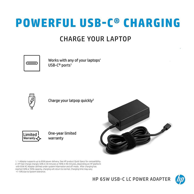 HP Original 65W 19.5V USB Type C Pin Laptop Charger Adapter - SWIFT PERIPHERALS944V0AA