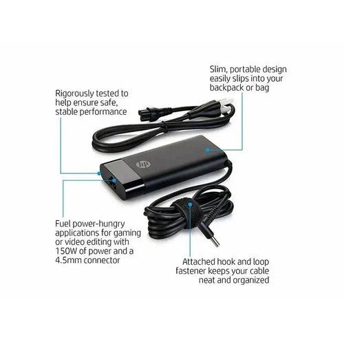 HP Original OEM 150W 19.5V 7.7A 4.5mm Blue Pin Oval Slim AC Adapter for HP Laptops - Black - SWIFT PERIPHERALS2DR33AA-OEM