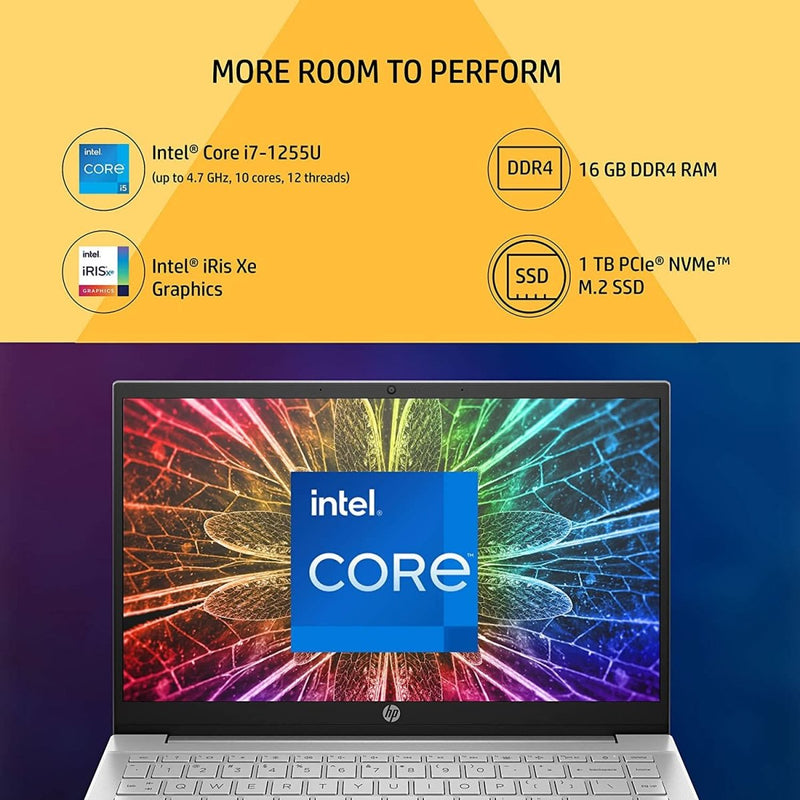 HP PAV 14 - DV2015TU [CI7 - 1255U 12TH GEN/16GB DDR4/1TB SSD/NO DVD/WIN11 HOME+MSO/14.0 INCH/INTEGRATED GRAPHICS/1 YEAR/SILVER] - SWIFT PERIPHERALS107954