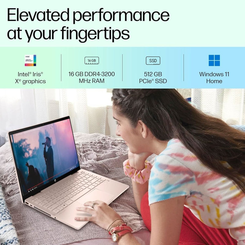 HP PAVILION 14 X360 INTEL CORE I7 13TH GEN 1355U - (16 GB/512 GB SSD/WINDOWS 11 HOME) 14 - EK1152TU 2 IN 1 LAPTOP (14 INCH, PALE ROSE GOLD COVER & BASE, 1.51 KG, WITH MS OFFICE) - SWIFT PERIPHERALSHplaptop-0092