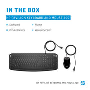 HP Pavilion 200 Wired Keyboard and Optical Mouse with 1600 DPI Combo - SWIFT PERIPHERALS9DF28AA