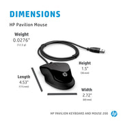 HP Pavilion 200 Wired Keyboard and Optical Mouse with 1600 DPI Combo - SWIFT PERIPHERALS9DF28AA