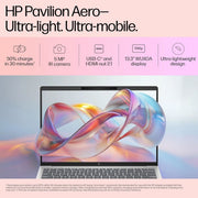 HP PAVILION AERO AI LAPTOP, AMD RYZEN 7 8840U, 16 TOPS, 16GB LPDDR5X, 512GB SSD, (WIN11, OFFICE21, SILVER, < 1KG), 13.3 - INCH (33.8CM), ULTRA - LIGHT, WUXGA, AMD RADEON GRAPHICS, 5MP CAMERA, BG0017AU - SWIFT PERIPHERALSHplaptop-0091