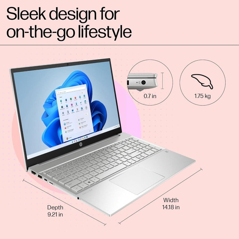 HP PAVLION 15 EH0306AU [R5 - 7530U RYZEN/8GB/512GB SSD/WIN11 HOME+MSO/15.6 INCH/INTEGRATED GRAPHICS /1 YEAR(S)/SILVER] - SWIFT PERIPHERALS1090626
