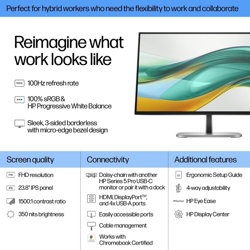 HP S5 Pro 524PF 23.8" 75Hz 1080p FHD IPS Panel 100% sRGB Anti Glare Monitor - SWIFT PERIPHERALS9D9L6UT