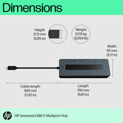 HP Universal USB - C Multiport Hub, HDMI Port, RJ45 Ethernet Port, DisplayPort 1.2 Ports, 4K Dual Outputs, USB - A, 3.2 Ports, USB - C Passthrough - SWIFT PERIPHERALS50H55PT