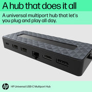 HP Universal USB - C Multiport Hub, HDMI Port, RJ45 Ethernet Port, DisplayPort 1.2 Ports, 4K Dual Outputs, USB - A, 3.2 Ports, USB - C Passthrough - SWIFT PERIPHERALS50H55PT