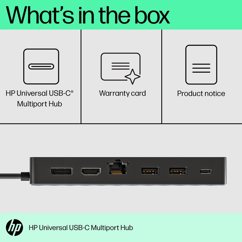 HP Universal USB - C Multiport Hub, HDMI Port, RJ45 Ethernet Port, DisplayPort 1.2 Ports, 4K Dual Outputs, USB - A, 3.2 Ports, USB - C Passthrough - SWIFT PERIPHERALS50H55PT