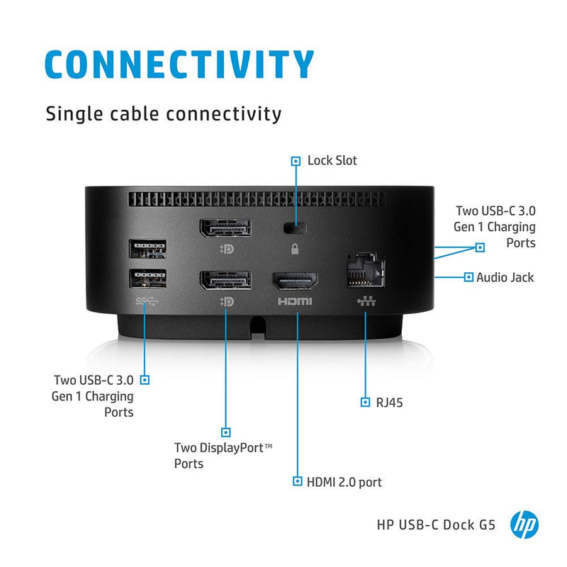HP USB - C Dock G5 Docking Station with Thunderbolt RJ - 45 Port and Up to 3 Displays Connectivity - SWIFT PERIPHERALS5TW10AA