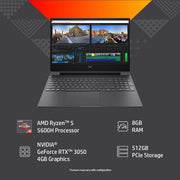 HP VICTUS 15 - FB0050AX [R5 - 5600H RYZEN/8GB DDR4/512GB SSD/NO DVD/WIN11 HOME+MSO/15.6 INCH/4GB GRAPHICS RTX 3050TI/1 YEAR/SILVER] - SWIFT PERIPHERALS1081807
