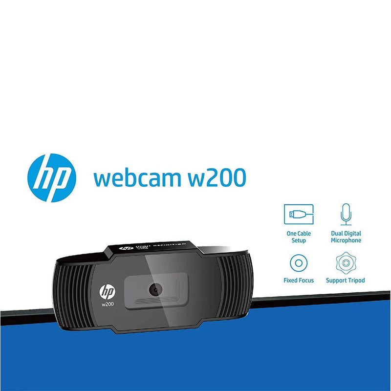 HP W200 720P HD Web Camera with Built - in Mic and 72° Wide Angle View - SWIFT PERIPHERALS20L58AA