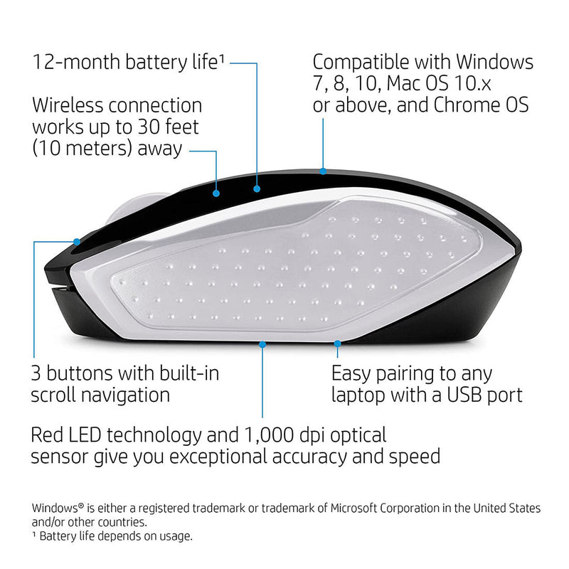 HP Wireless Optical Mouse 200 (Pike Silver) - SWIFT PERIPHERALS2HU84AA