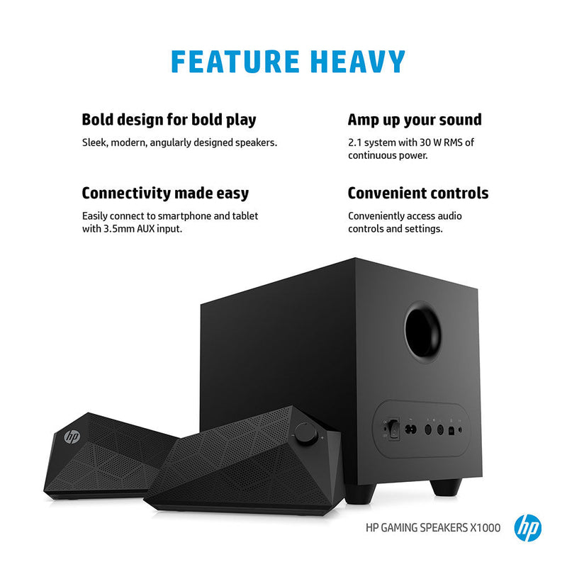 HP X1000 2.1 RGB Gaming Speakers with 3.5 mm AUX Input Sub - Woofer and Deep Bass Adjustable EQ - SWIFT PERIPHERALS8PB07AA