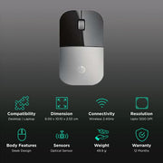 HP Z3700 1200 DPI Sleek Design Optical Sensor 2.4 GHz Wireless Mouse - Silver - SWIFT PERIPHERALSX7Q44AA
