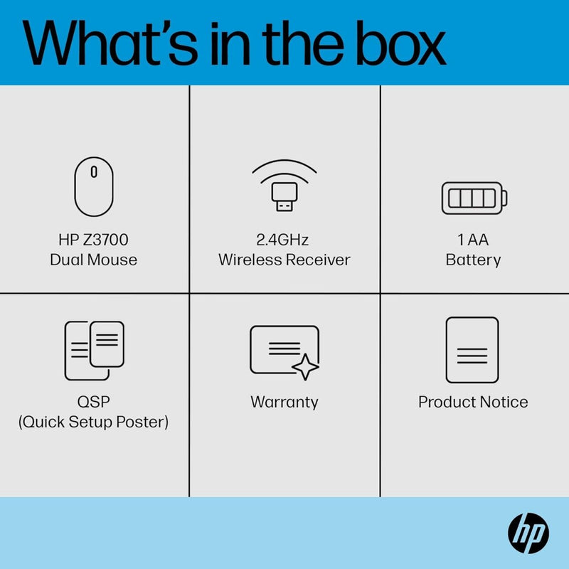 HP Z3700 Dual Silver Mouse 2.4 GHz Wireless connection 1600 dpi 3 Buttons Silent clicks - SWIFT PERIPHERALS758A9AA