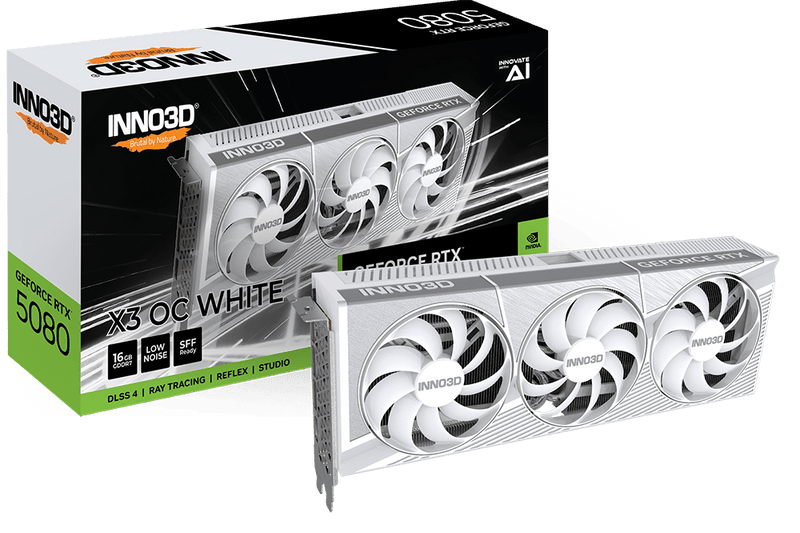 INNO3D RTX 5080 X3 OC WHITE 16GB GDDR7 GRAPHICS CARD - SWIFT PERIPHERALS1092842
