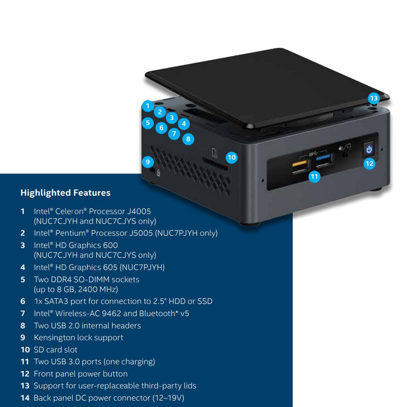 Intel NUC Kit NUC7CJYH with Celeron J4005 Processor UHD 600 4K Support and 7.1 Audio - SWIFT PERIPHERALSNUC7CJYHN