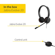 Jabra Evolve 20SE USB - A Wired On - Ear Headset with Microphone and Media Controls - SWIFT PERIPHERALS4999-823-309