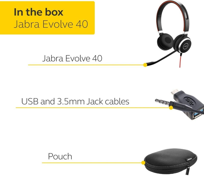 Jabra Evolve 40 MS Wired On - Ear sterio Headset with Microphone and Media Controls - SWIFT PERIPHERALS6399-823-109