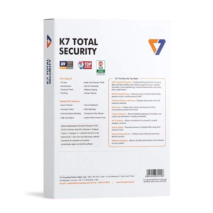 K7 TOT SEC (1USER / 1 YEAR) ANTIVIRUS - 2HRS EMAIL DELIVERY - SWIFT PERIPHERALS100154