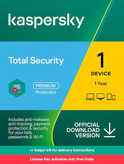 KASPERSKY TOTAL SECURITY (1 USER / 1 YEAR) SLIM ANTIVIRUS - EMAIL DELIVERY IN 2HRS - SWIFT PERIPHERALS100158