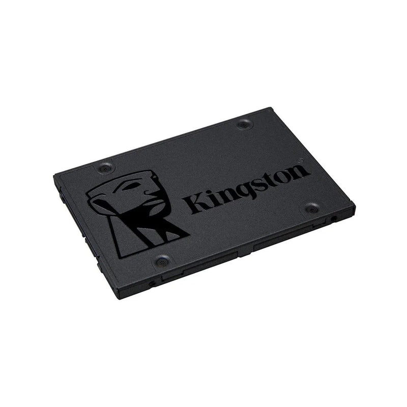 2.5-inch SATA internal solid state drive, black casing, angled on white background
