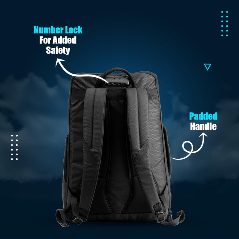 LAPCARE Champ 27L Anti Theft Water Resistant Backpack with Mobile Charging Port - Black - SWIFT PERIPHERALSLBP-003