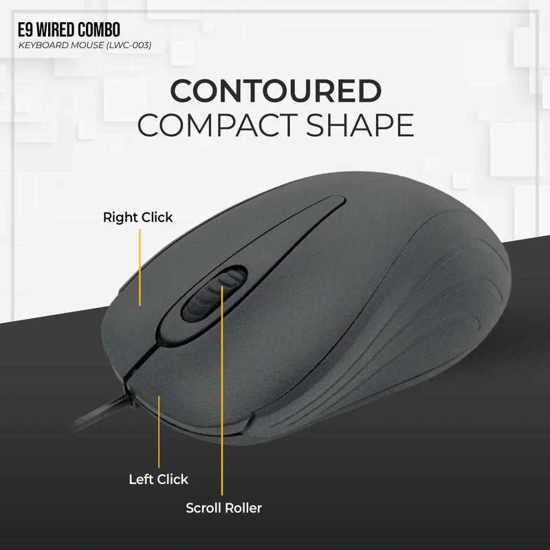 Lapcare E9 USB Wired USB 2.0 Keyboard and 1000DPI Optical Mouse Combo - Black - SWIFT PERIPHERALSLKKBWC7988