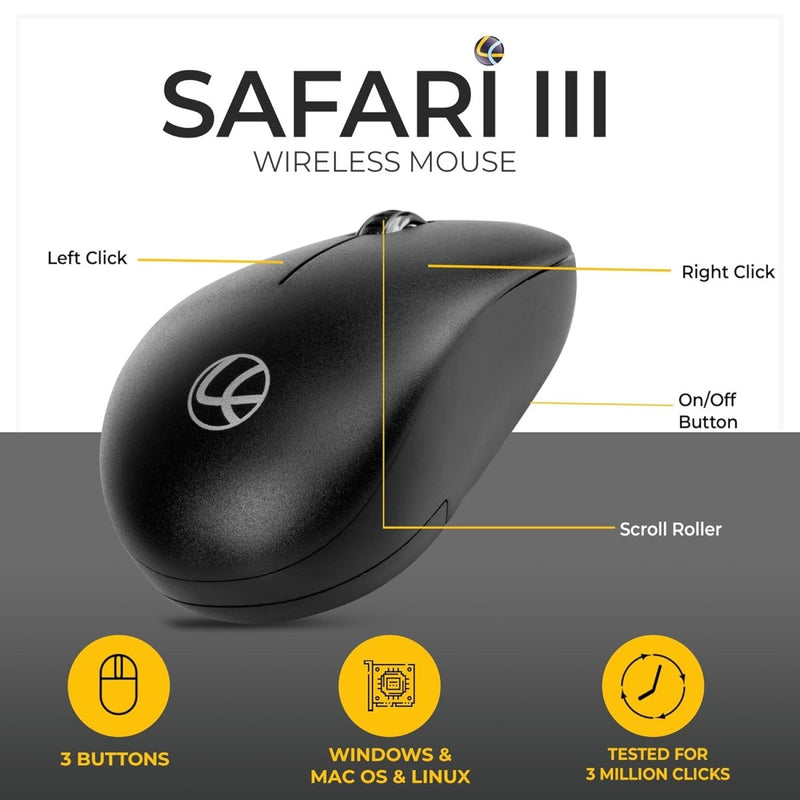 LAPCARE Safari III B 1600 DPI 2.4GHz Wireless Mouse - Black - SWIFT PERIPHERALSLKWMBW8617