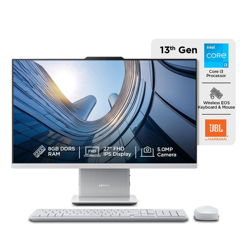 LENOVO IDEACENTRE AIO 13TH GEN CORE I3 - 1315U 27" FHD IPS (8GB RAM/512GB SSD/WINDOWS11/OFFICE 24/3WX2 HARMAN SPEAKERS/WIRELESS EOS KEYBOARD & MOUSE, CLOUD GREY), F0HM00PKIN ALL - IN - ONE DESKTOP - SWIFT PERIPHERALS1094878