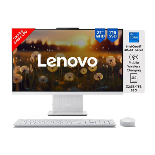 LENOVO IDEACENTRE AIO INTEL CORE I7 13620H 27 INCH QHD IPS 3 - SIDE EDGELESS ALL - IN - ONE DESKTOP (32GB/1TB SSD/WIN11/OFFICE 21/5.0MP+IR CAMERA/3WX2 HARMAN SPEAKERS/WIRELESS EOS KEYBOARD & MOUSE), F0HM0067IN - SWIFT PERIPHERALSF0HM0067IN