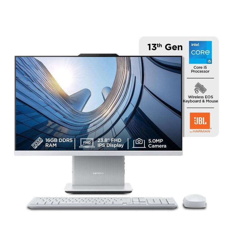 LENOVO IDEACENTRE AIO INTEL I5 - 13420H 23.8" FHD 3 - SIDE EDGELESS ALL - IN - ONE DESKTOP (16GB/512GB SSD/WIN11/OFFICE 21/3WX2 WOOFER/ALEXA/5.0MP + IR CAMERA/WIRELESS KEYBOARD & MOUSE), F0HN003WIN - SWIFT PERIPHERALS1093436