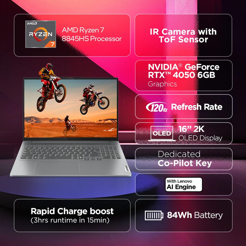 LENOVO IDEAPAD 5 PRO 83D5000SIN [R7 - 8845HS RYZEN/16GB/1TB SSD/WIN11 HOME+MSO/16.0 INCH/6GB - RTX4050 GRAPHICS /1 YEAR(S)/GREY] - SWIFT PERIPHERALS1091507