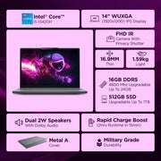 Lenovo IdeaPad Slim 3, 13th Gen Intel Core i5 - 13420H, 16GB, 512GB SSD, Intel Integrated UHD, 14 Inch WUXGA, Win 11 Home, MS Office 2024, Luna Grey, 83K000B8IN - SWIFT PERIPHERALS1095756