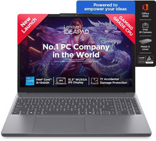 Lenovo IdeaPad Slim 3 13th Gen Intel Core i5 - 13420H, 16GB, 512GB SSD, Intel Integrated UHD, 16 Inch WUXGA, Win 11 Home, MS Office 2024, Luna Grey, 83K100RWIN - SWIFT PERIPHERALS1097042