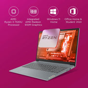 LENOVO IDEAPAD SLIM 3 82XQ00MDIN [R3 - 7320U/8GB/512GB SSD/WIN11 HOME+MS24/15.6"/INTEGRATED GRAPHICS/1 YEAR(S)/GREY] - SWIFT PERIPHERALS1094876