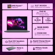Lenovo IdeaPad Slim 3 AMD Ryzen 7 8840HS, 16GB, 512GB SSD, Integrated AMD Radeon 780M Graphics, 15.3 Inch WUXGA IPS, Win 11, MS Office 2024, Luna Grey, 83KA0048IN - SWIFT PERIPHERALS1096669