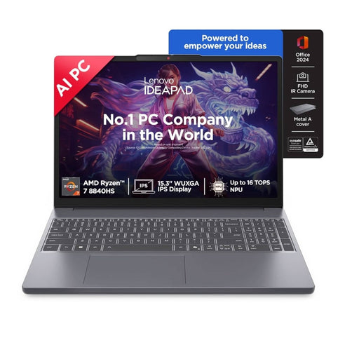 Lenovo IdeaPad Slim 3 AMD Ryzen 7 8840HS, 16GB, 512GB SSD, Integrated AMD Radeon 780M Graphics, 15.3 Inch WUXGA IPS, Win 11, MS Office 2024, Luna Grey, 83KA0048IN - SWIFT PERIPHERALS1096669