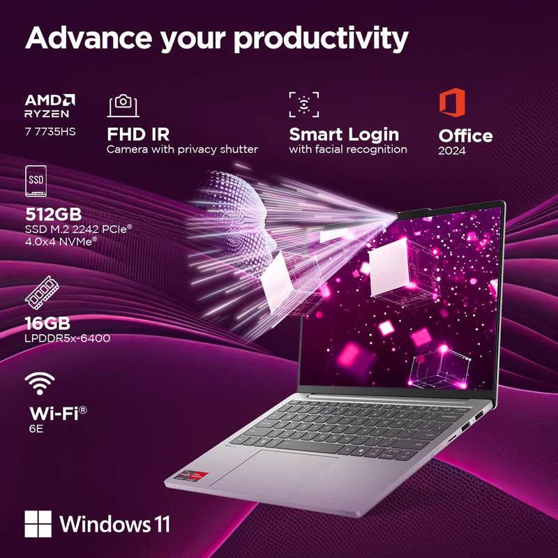 LENOVO IDEAPAD SLIM 5 83J2000HIN [R7 - 7735HS/16GB/512GB SSD/WIN11 HOME+MS24/13.3"/INTEGRATED GRAPHICS/1 YEAR(S)/GREY] - SWIFT PERIPHERALS1094662