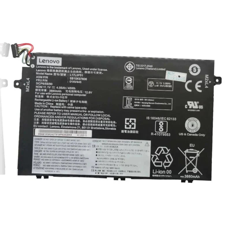 Lenovo L17L3P51 Original OEM 45Whr 4000mAh 11.1V 3 Cell Laptop Battery - SWIFT PERIPHERALSE480-OEM