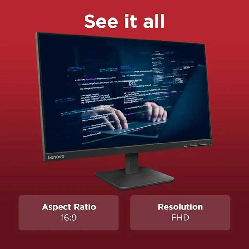 Lenovo L24 ‑ 4e 23.8″ 100 Hz FHD IPS Borderless Monitor HDMI/VGA Tilt Stand - SWIFT PERIPHERALSL24-4e