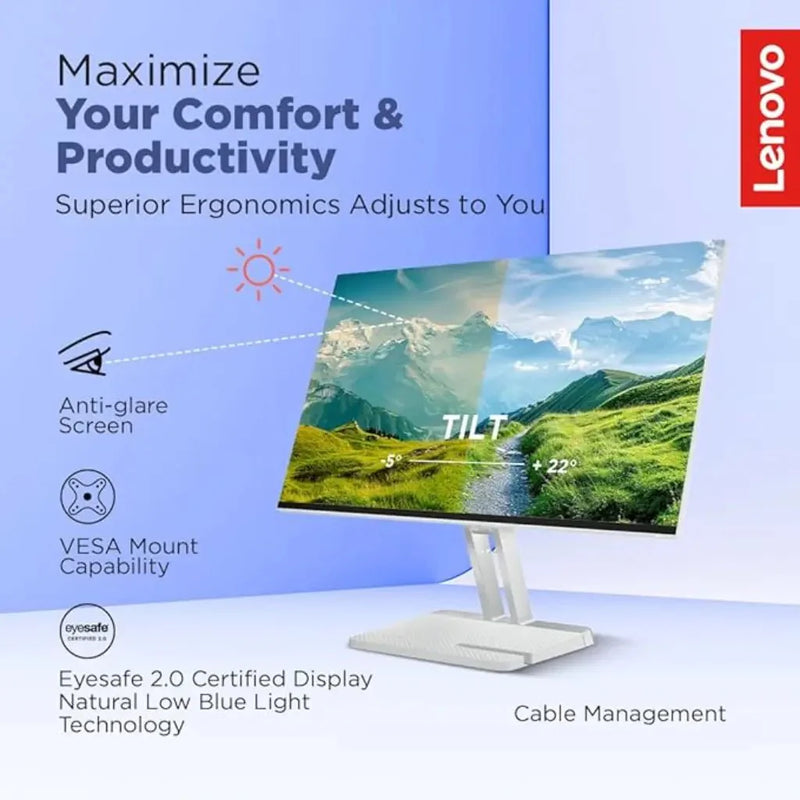 Lenovo L24i‑4A 23.8″ 100 Hz 1 ms FHD IPS Monitor Dual 3 W Speakers - SWIFT PERIPHERALSL24I-4A