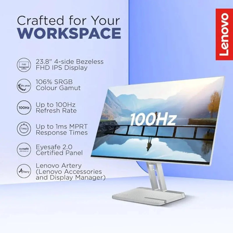 Lenovo L24i‑4A 23.8″ 100 Hz 1 ms FHD IPS Monitor Dual 3 W Speakers - SWIFT PERIPHERALSL24I-4A