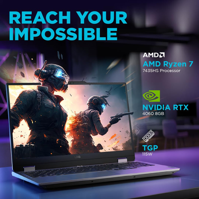 LENOVO LOQ 83JC0046IN [R7 - 7435HS RYZEN/24GB/512GB SSD/WIN11 HOME+MSO/15.6 INCH/6GB - RTX4060 GRAPHICS /1 YEAR(S)/GREY] - SWIFT PERIPHERALS1090534