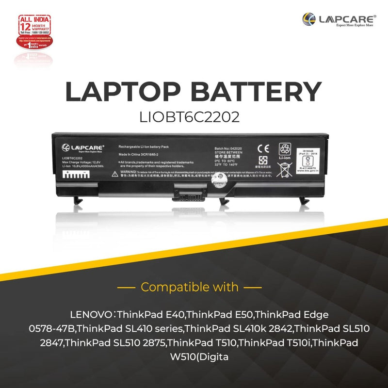Lenovo ThinkPad T420 L420 Series Compatible Laptop Battery 4000mAh 10.8V 6 Cell - SWIFT PERIPHERALSLIOBT6C2202