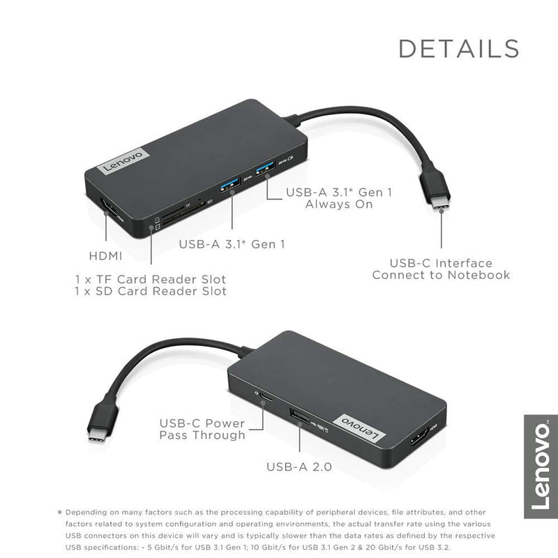 Lenovo USB Type C 7 - in - 1 Hub Docking Station with HDMI 1.4 and USB 3.0 - SWIFT PERIPHERALS4X90V55523